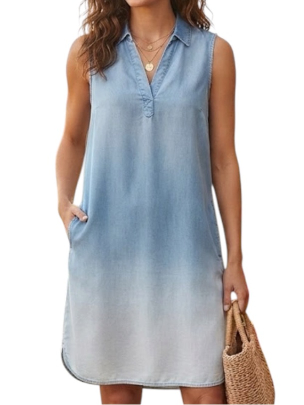 NORDSTROM BEACH LUNCH LOUNGE Blue Ombre Denim Sleeveless Lyocell Shirt Dress M